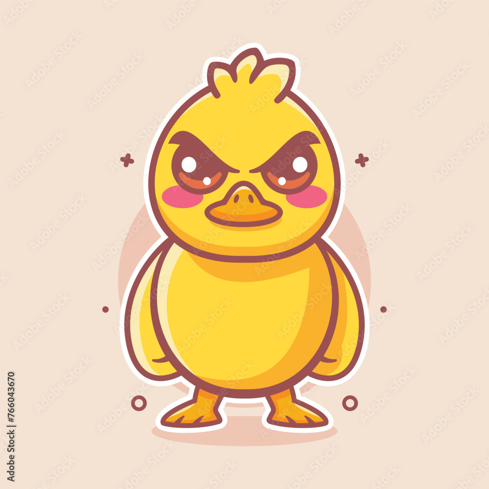 serious duck animal character mascot with angry expression isolated cartoon