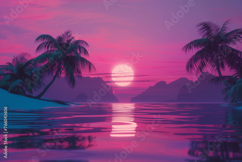 Vaporwave Sunset Pink Purple Palm Trees