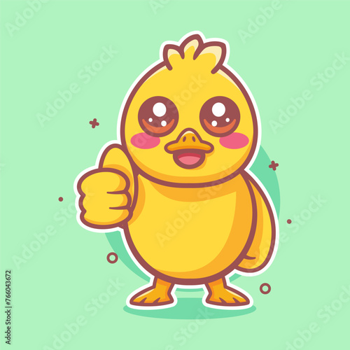 cute duck animal character mascot with thumb up hand gesture isolated cartoon