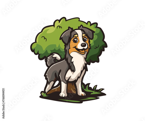 dog in garden illustration mascot logo