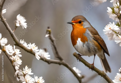 Red Robin (Erithacus rubecula) birds close up in the spring garden © Mehr