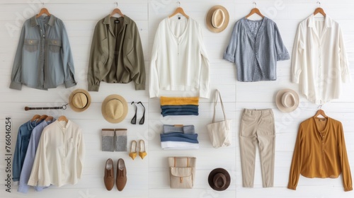 A capsule wardrobe for the minimalist traveler, consisting of versatile, interchangeable pieces that can create multiple outfits, 