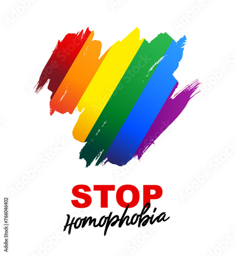 Heart in the colors of the LGBT flag. Colored brush strokes. Stop homophobia. International Day against Homophobia