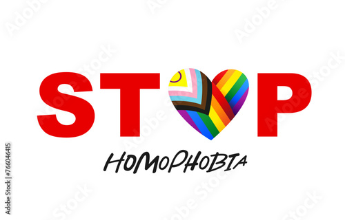 Stop homophobia. Letter O in the shape of a heart in the colors of the rainbow LGBT flag. International Day against Homophobia