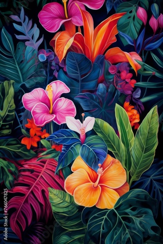 Tropical flowers with leaves © Aida