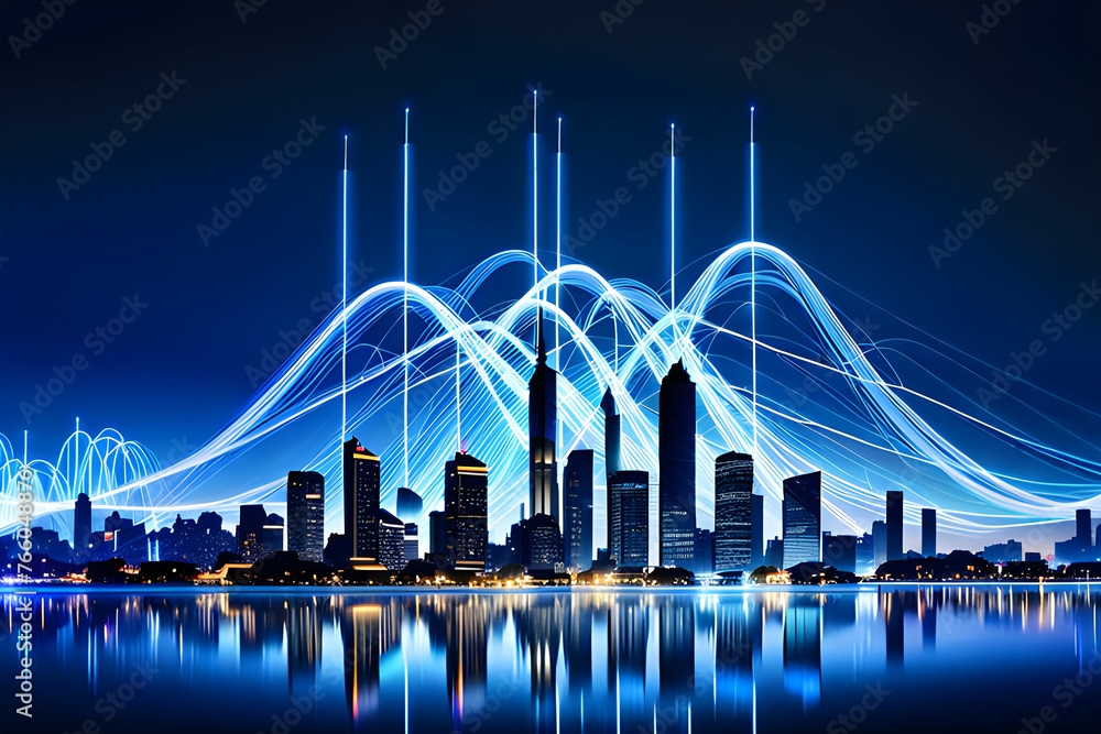 Smart city and big data connection technology concept with digital blue ...