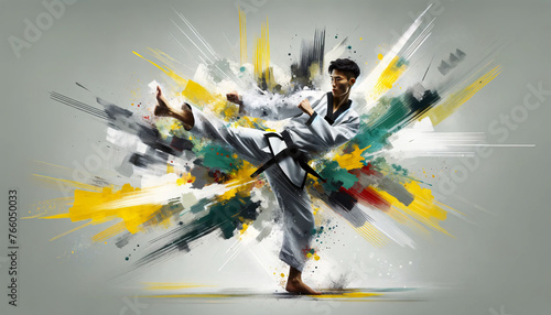 Taekwondo athlete in a dynamic, isolated pose