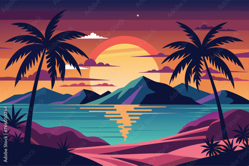 california-dreaming-sunset-palm-west-coat-vector il.eps