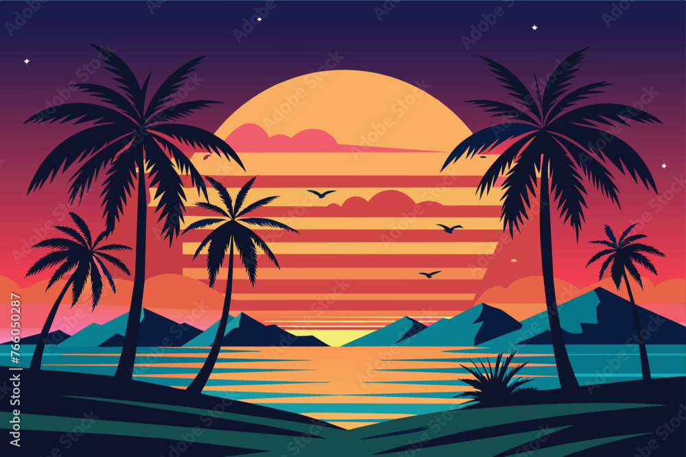 california-dreaming-sunset-palm-west-coat-vector.eps