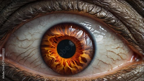 Close-up of a human brown eye with a focused pupil and detailed iris pattern.
 photo