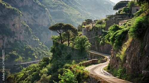A beautiful sight of the hilly and curvy roads of Amalfi in Italy.