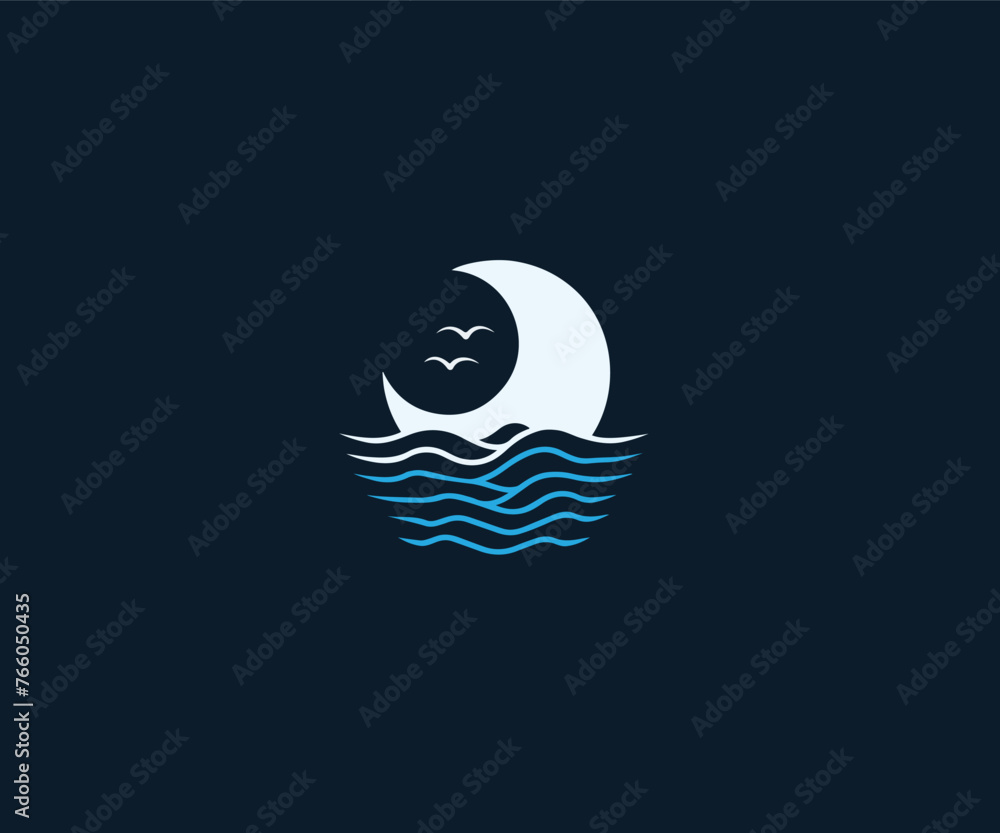 river moon logo design template