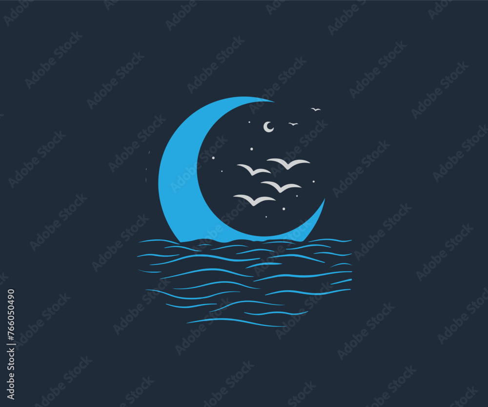 river moon logo design template river moon logo design template