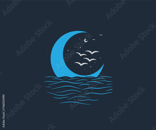 river moon logo design template
