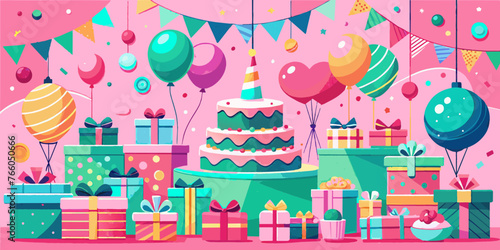 Fototapeta Naklejka Na Ścianę i Meble -  Party Time! Celebrate with Our Bright Birthday Vectors background and poster