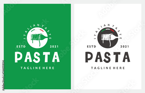 Spaghetti Pasta Noodle Vintage logo design template on white background