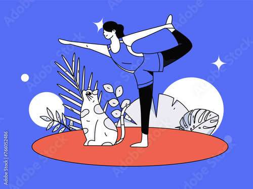 Practicing yoga, physical and mental health, flat vector character concept, operation hand drawn illustration
