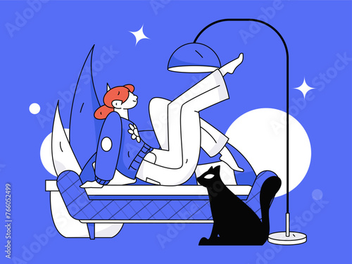 Practicing yoga, physical and mental health, flat vector character concept, operation hand drawn illustration
