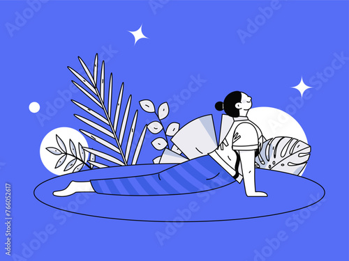 Practicing yoga, physical and mental health, flat vector character concept, operation hand drawn illustration
