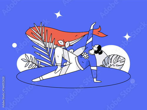 Practicing yoga, physical and mental health, flat vector character concept, operation hand drawn illustration
