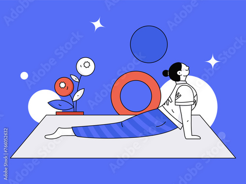 Practicing yoga, physical and mental health, flat vector character concept, operation hand drawn illustration
