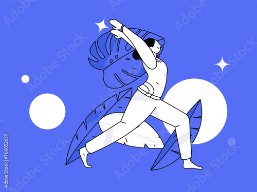 Practicing yoga, physical and mental health, flat vector character concept, operation hand drawn illustration
