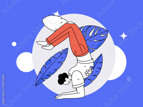 Practicing yoga, physical and mental health, flat vector character concept, operation hand drawn illustration
