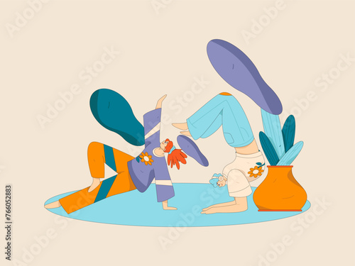 Practicing yoga  physical and mental health  flat vector character concept  operation hand drawn illustration 