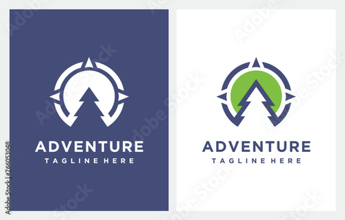 Pines Tree Compass Adventure logo design vector icon