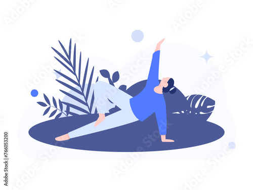 Practicing yoga, physical and mental health, flat vector character concept, operation hand drawn illustration
