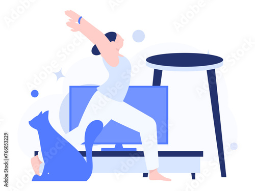 Practicing yoga, physical and mental health, flat vector character concept, operation hand drawn illustration
