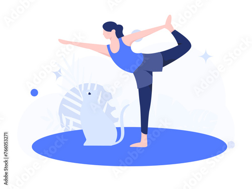 Practicing yoga, physical and mental health, flat vector character concept, operation hand drawn illustration
