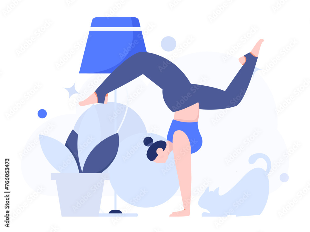 Fototapeta premium Practicing yoga, physical and mental health, flat vector character concept, operation hand drawn illustration 