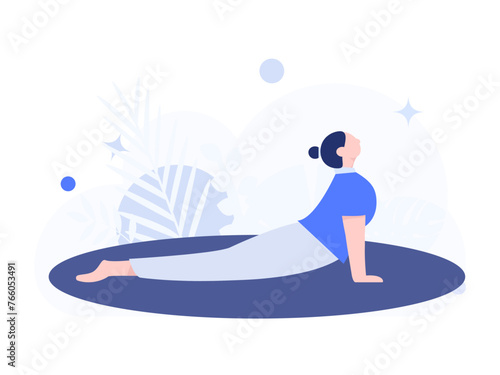 Practicing yoga, physical and mental health, flat vector character concept, operation hand drawn illustration
