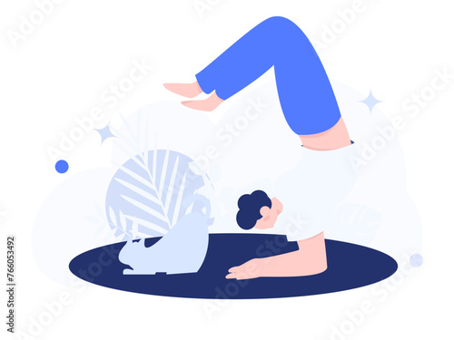 Practicing yoga, physical and mental health, flat vector character concept, operation hand drawn illustration
