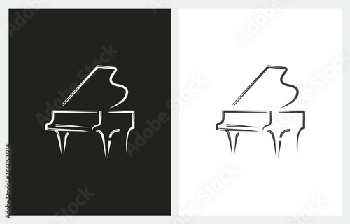 Grand Piano logo design template design in line art style