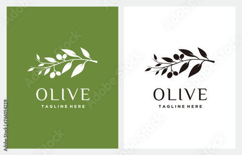 Olive Leaf Tree minimalist logo design vector on green background