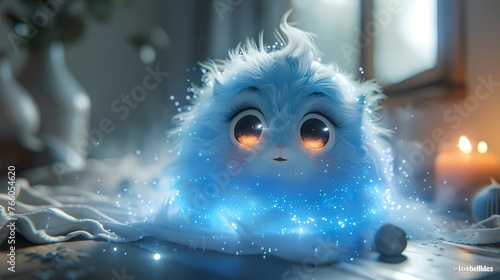 An enchanting 3D cartoon character illustration surrounded by a magical aura against a seamless solid backdrop  its whimsical features and sparkling eyes captured in HD brilliance