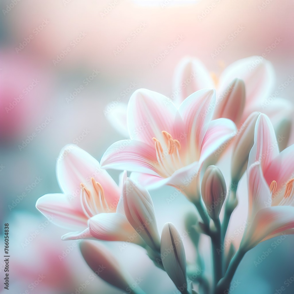 Beautiful pink lily flower in soft color and blur style for background