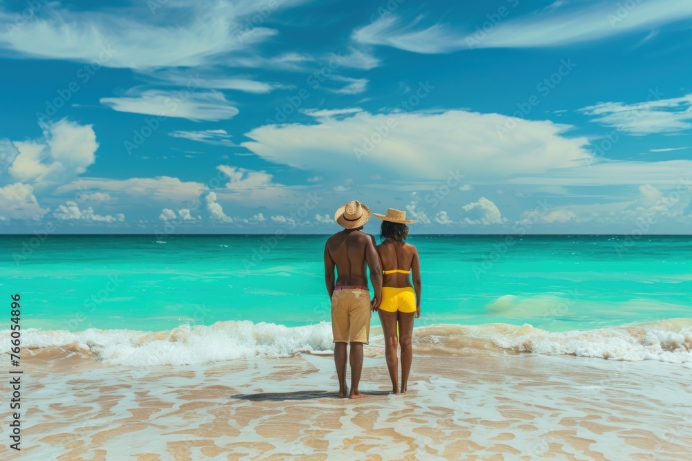Romantic African American Couple Enjoying Tropical Beach Vacation - Young Couple in Love on Paradise Island Getaway, Summer Holiday Romance Romantic African American Couple Enjoying Tropical Beach Vacation - Young Couple in Love on Paradise Island Getaway, Summer Holiday Romance