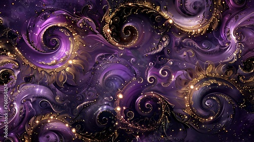 Beautiful purple swirl pattern  Luxury art  with golden glitters background