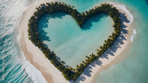  Heart Symbol On a Sand Of Beach.  Romantic composition.  AI generated image, ai © Koca