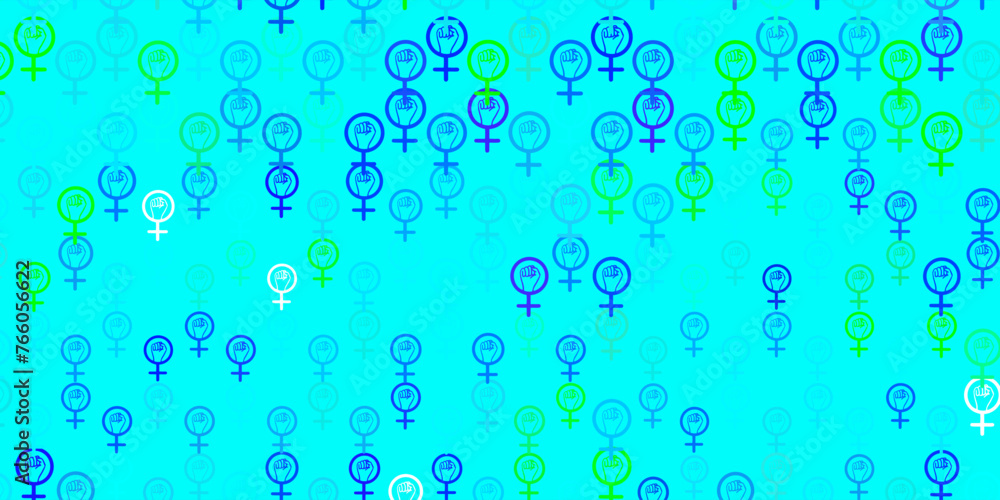 Light Blue, Green vector background with woman symbols.