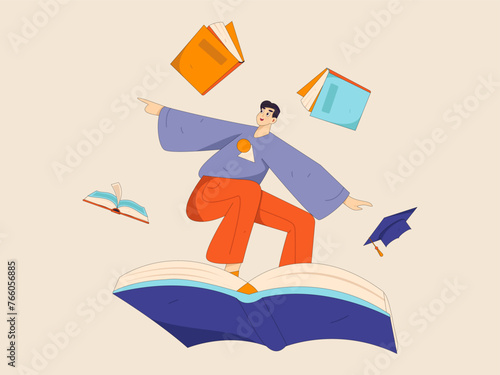 Character reading quietly vector concept operation hand drawn illustration 