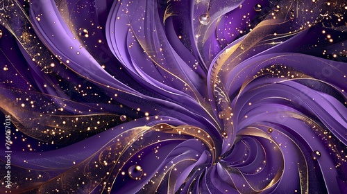Beautiful purple swirl pattern, Luxury art, with golden glitters background