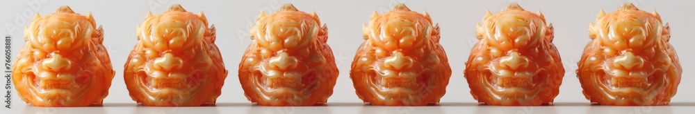 Six pumpkins with faces on top, in a light orange and orange style. Six pumpkins with faces on top, in a light orange and orange style.