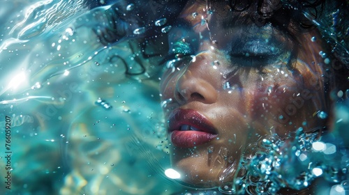 An underwater beauty shoot capturing the fluidity and grace of water-themed makeup, with models