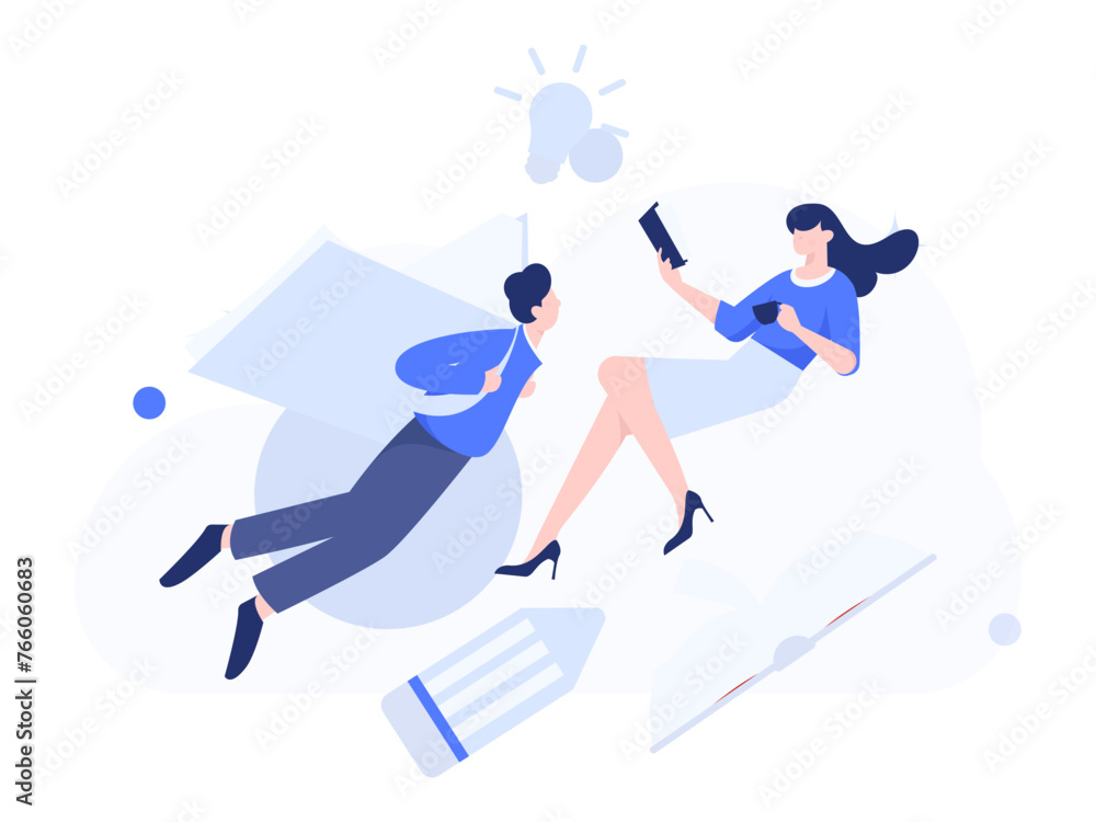 Obraz premium Character reading quietly vector concept operation hand drawn illustration