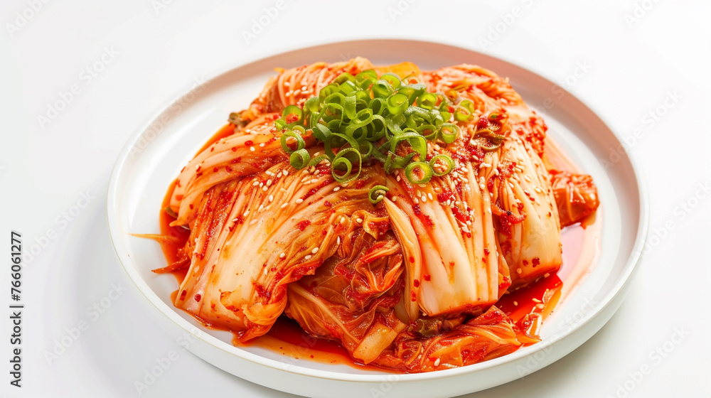 Kimchi traditional Korean dish made of seasoned vegetables and salt. Generative Ai Kimchi traditional Korean dish made of seasoned vegetables and salt. Generative Ai