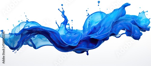 An electric blue splash of azure liquid on a white canvas, resembling the fluidity of water running down a human body or a plant in a piece of art